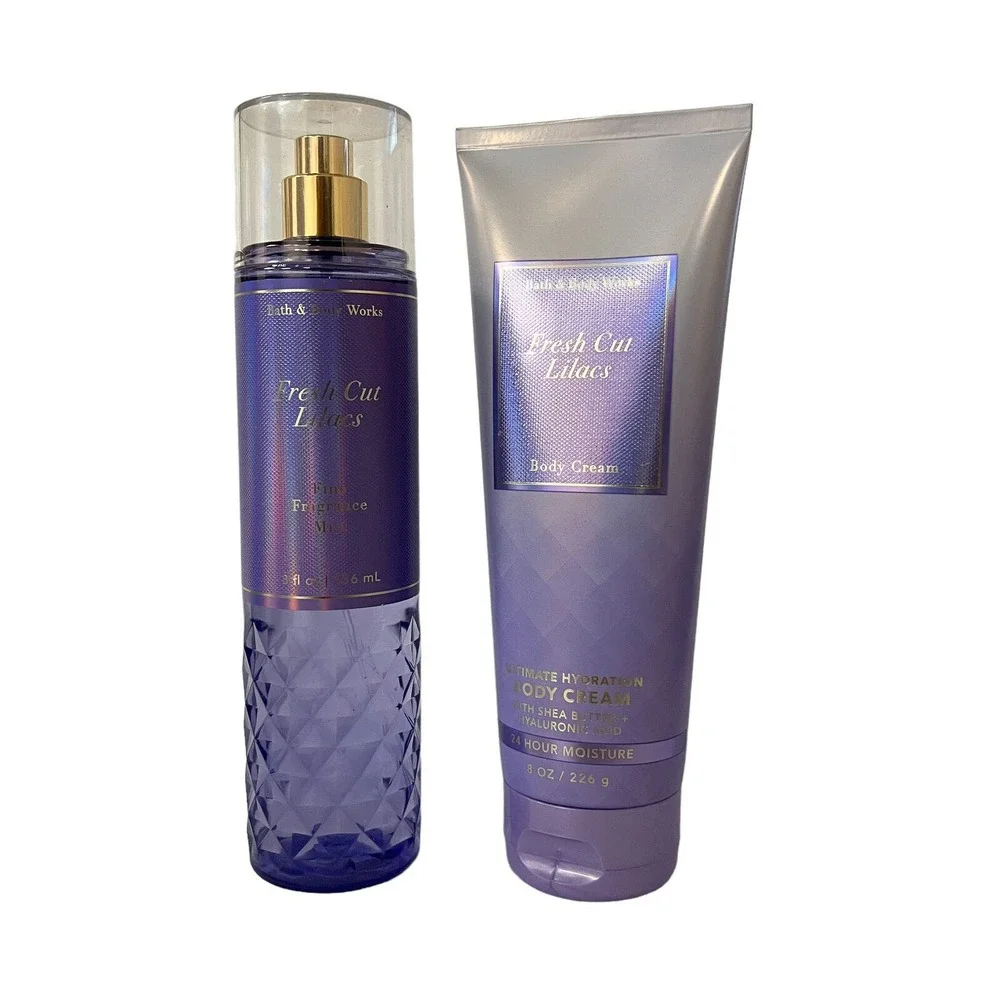 Bath and Body Works Fresh Cut Lilacs Fine Fragrance Mist& Body Cream Set of 2 - Picture 1 of 4